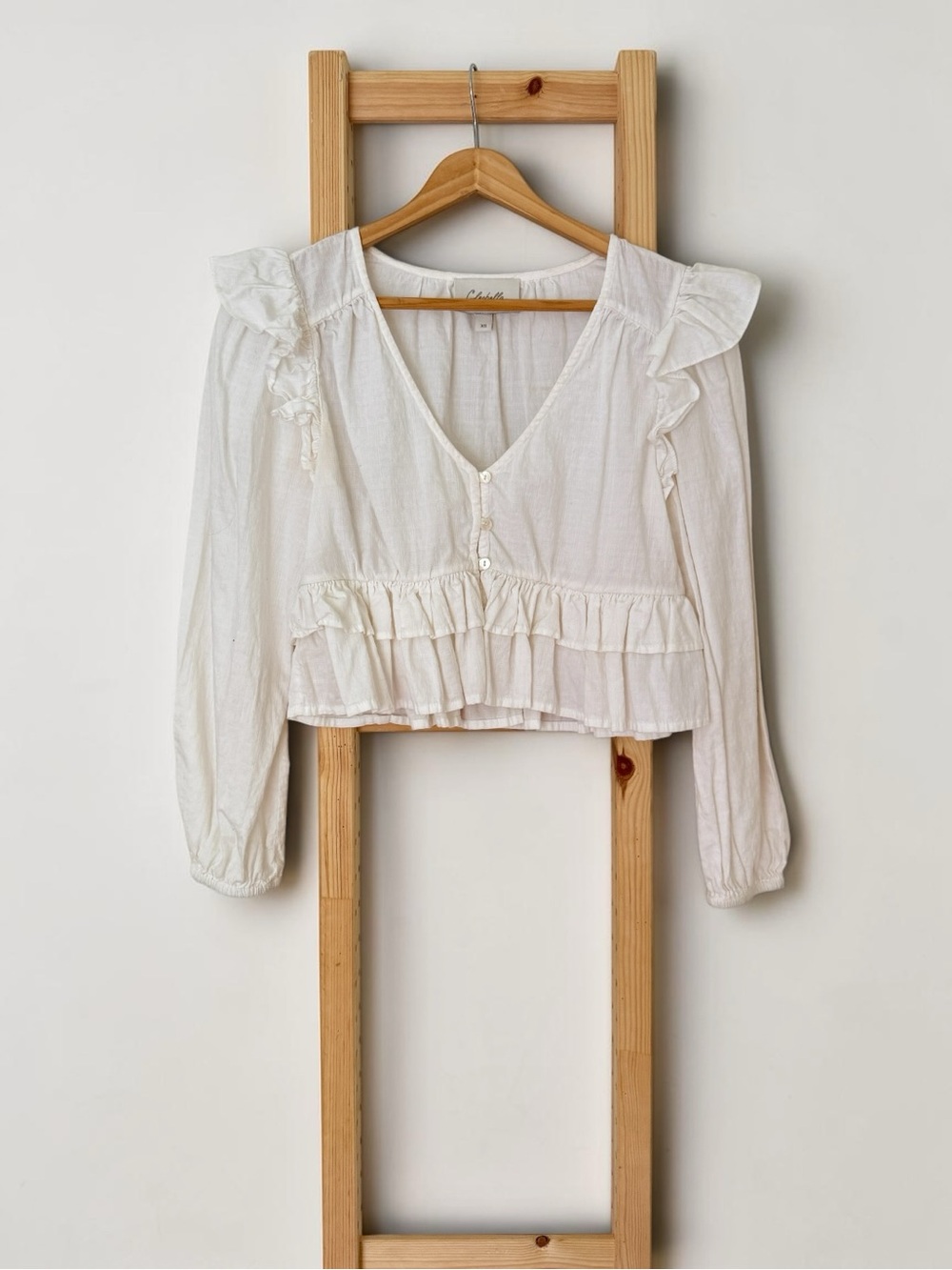 Cleobella Mandie Organic Cotton Ruffle Peasant Blouse White Boho XS
